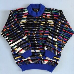 Vintage Coogi 100% Wool Rainbow Textured Striped 90's Crewneck Sweater